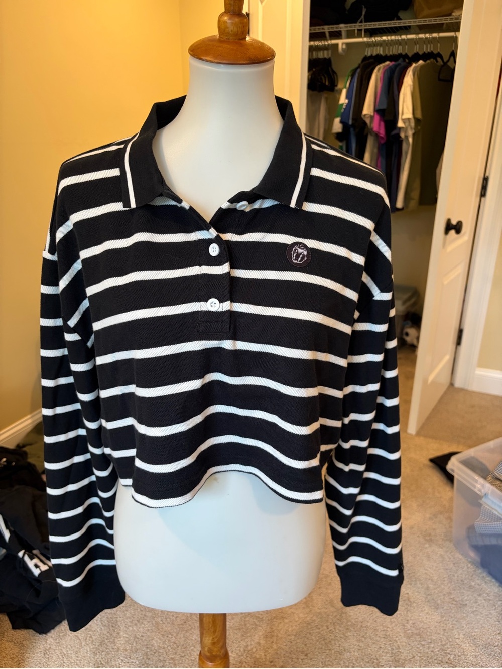 Vans x Disney cropped black & white striped polo shirt NWT sz M